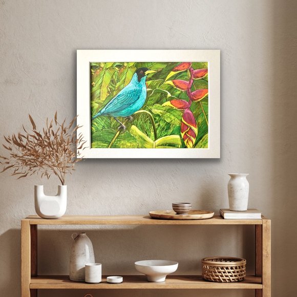 8x10" Cololmbia Cafe Quindio Art Print (w/mat): Green Honeyeater Bird - HOME - Picture 5 of 6